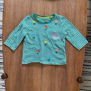 Adorable Mini Boden embroidered bunny t-shirt, size 3-4T, green white stripes